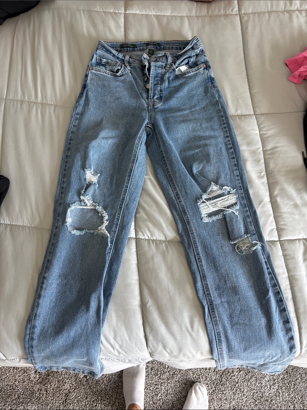 wild fable Light Blue Distressed Wide-Leg Jeans